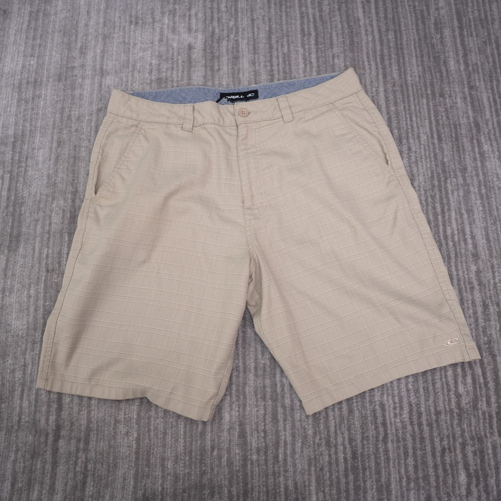 O'Neill Hybrid Shorts Mens 36 Tan Excellent Grid Pattern Walk Shorts